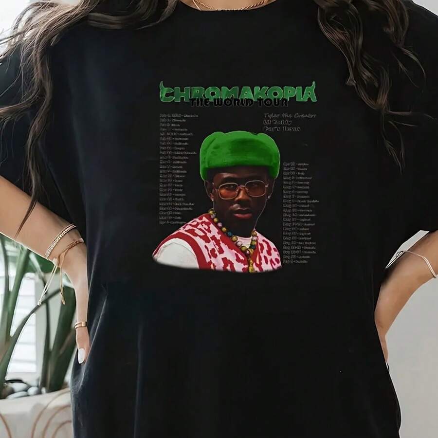 Women's Tyler, The Creator 'ChromaNova' Album Art Print T-Shirt - 100%, Breathable & Comfortable, Short Sleeve, Crew Neck, Casual Sporty Style, Ideal For Outdoor Activities - Black - View 1