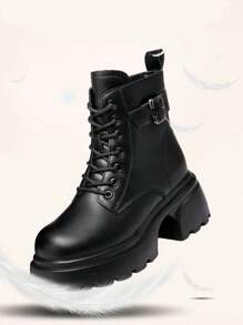 Botas de mujer, estilo vintage, puntera redonda, con cierre de cremallera - Negro - Ver 4