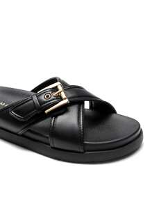 Women Leisure Flat Sandals Slippers Crossover Platform Footbed Buckled Slides Sandals Comfortable Casual Fashion Daily Summer Vacation Outdoor Versatile Shoes - 黑色 - 查看 7