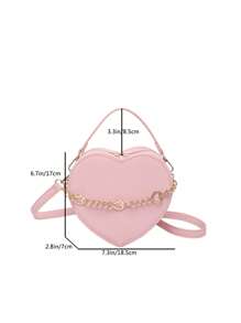 Heart-Shaped Sweet Handbag With Heart Chain Decor, Matte Finish Shoulder Bag For Women, Elegant Valentine's Day, New Year Matching Crossbody Bag