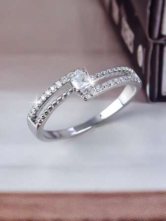 1pc Elegant Stylish Chic Minimalist Square Zirconia Ring, Versatile Gift For Women For Valentine's Day, Anniversary, Wedding, Engagement, Everyday Wear,Mom,Mother,Mother's Day,Gift