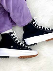 All Star Tractor Platform Heel Sneakers On - Black and White - View 2