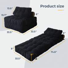 MAXYOYO Folding Sofa Bed,Convertible Floor Sofa With Pillow And Back Support,Portable Fold Out Chair Bed Comfy Floor Sofa Lounge For Living Room Bedroom - 黑色 - 查看 4