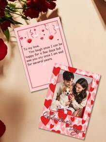 1pc Customized Valentine'S Day Photo Greeting Card, Personalized Customize Love Text Greeting Card, Front Customized Couple Photo, Back Customized Text Valentine'S Day Paper Card, Single Page Front And Back Printing, Heartfelt Love Commemorative Card