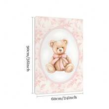 1 Pc Framed Vintage Bear Nursery Wall Art, Girl Nursery Decor, Pink Wall Art Canvas Poster Painting Wall Decor for Bedroom Living Room - Rosa Roja - Ver 9