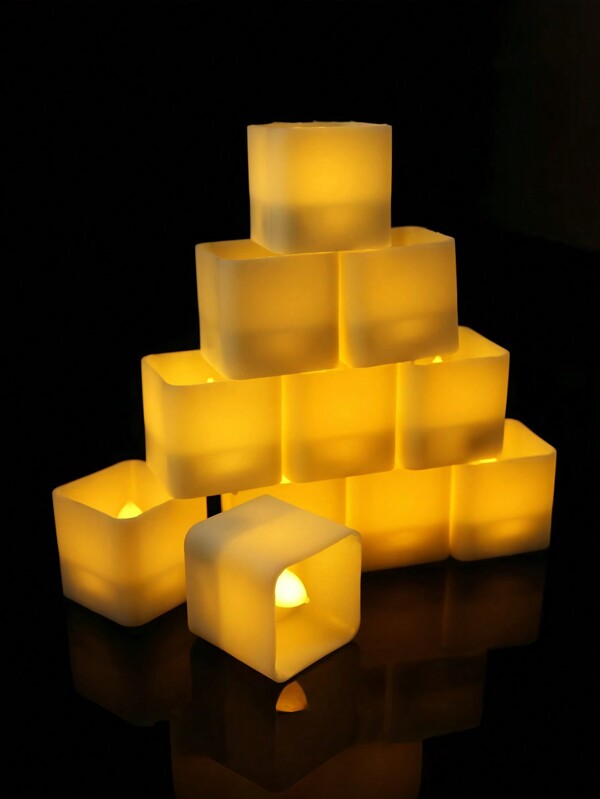 12 pezzi di luci quadrate per candele, decorazioni per candele elettriche per finestre, candele a batteria per la decorazione delle finestre, set di 12 luci a LED quadrate, adatte per decorazioni centrotavola, matrimoni, serate romantiche, decorazione della casa