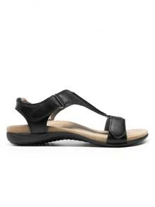 Women's Arch Support Flat Sandals T-Strap Orthopedic Sandals With Adjustable Hook And Loop Strap Simple Comfortable Summer Vacation Casual Beach Sandals Shoes - 黑色 - 查看 10