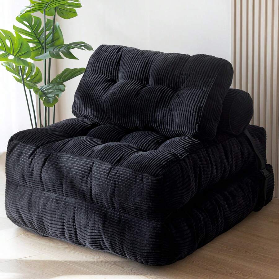 MAXYOYO Folding Sofa Bed,Convertible Floor Sofa With Pillow And Back Support,Portable Fold Out Chair Bed Comfy Floor Sofa Lounge For Living Room Bedroom - 黑色 - 查看 1
