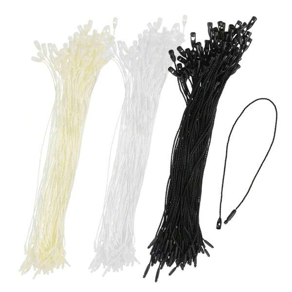 100pcs Polyester Ropes 7.7 Inches White Beige Black Hang Price Tag String Snap Lock Pins Loop Fastener Hook Ties For Clothes Tags Luggage Label