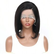 时尚短直发鲍勃假发，侧分透明蕾丝前部 11*4*0.5 真人发质侧分 180% 密度自然假发，适合所有种族女性
