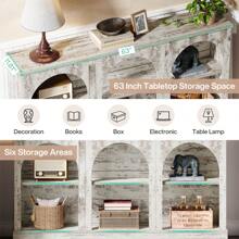 LITTLE TREE Farmhouse Console Table, 63-Inch Long Foyer Table With 3 Tier Storage, Wooden Rectangular Sofa Table For Behind The Couch, Entryway, Hallway, Living Room, Brown - Distressed White - 查看 4