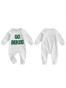 Mono de sudadera para bebé niña de 0 a 24 meses, acogedor, con forro polar y letras bordadas, manga larga, largo completo, cierre a presión, apto para pañales, conjunto de otoño e invierno con parches de animales, colores neutros/pasteles, citas para jugar, vacaciones, sesión de fotos navideña. - Gris - Ver 2