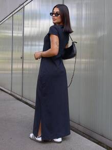 Vestido Longo Feminino Moda Evangélica 100% Algodão - Preto - Visão 2