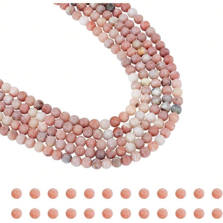 MAGICALCUTDIE 5 Strands About 480 Pcs Mixed Natural Stone Beads 4mm Round Natural Marble Beads Sesame Jasper Beads Frosted Loose Gemstone Beads For Bracelet Necklace Jewelry Making - Watermelon Pink - View 1