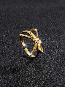 1pc Cute Simple Alloy Geometric Bowknot Adjustable Ring, Girl Jewelry