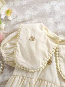 1pc Baby Girl Embroidered Lapel Bodysuit, Loose, Luxurious, Butterfly Embroidery Design, For Newborn, Summer Birthday/Occasion Wear - Apricot - View 4