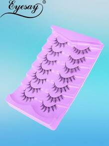 7 对黑色带状漫画睫毛，纤细动漫假睫毛自然外观，蓬松尖尖的娃娃睫毛，卡通睫毛 3-12 毫米