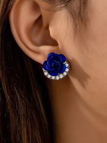 1 par de nuevos pendientes de flor de rosa azul cristalina, elegantes y minimalistas, aretes florales con estilo para mujeres