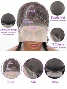 时尚短直发鲍勃假发，侧分透明蕾丝前部 11*4*0.5 真人发质侧分 180% 密度自然假发，适合所有种族女性