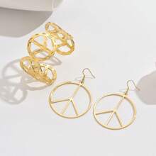 3pcs Set European & American Style Exaggerated Vintage Peace Sign, Minimalist Geometric Open Cuff Bracelet And Stud Earrings For Women - Type a - View 4