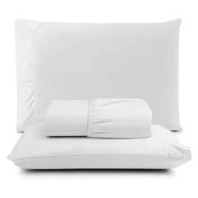 100% Combed Cotton 200 Thread Count Bedding Set Fitted Sheet + Comfortable Pillowcase Hotel Sheet - White - View 1