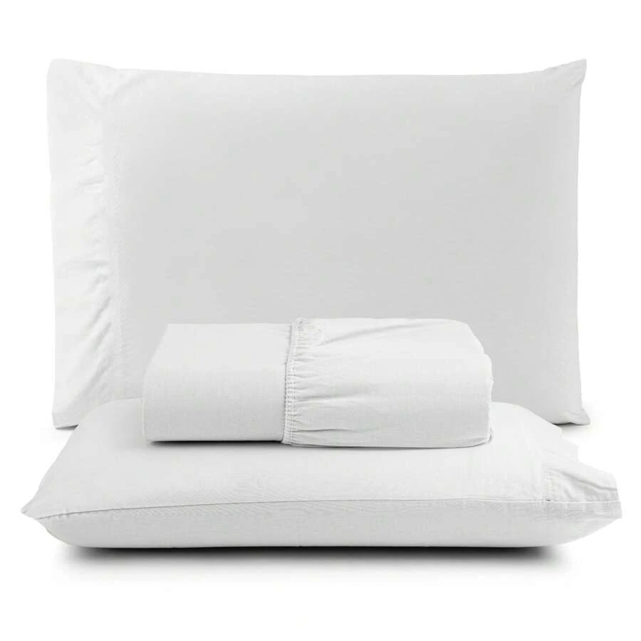 100% Combed Cotton 200 Thread Count Bedding Set Fitted Sheet + Comfortable Pillowcase Hotel Sheet - White - View 1