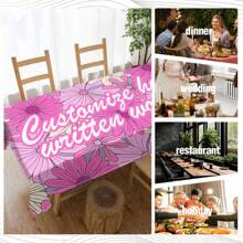 One Customizable Floral And Flamingo Pattern Tablecloth, Made Of Polyester Knit Fabric, Machine-Made, Can Customize Family Blessing Text, Perfect Home And Dining Decor Gift, Suitable For All Seasons - Multicolor - View 1