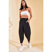 XHAN Quần ống rộng có cạp chun - Đen - màu đen - Xem 3