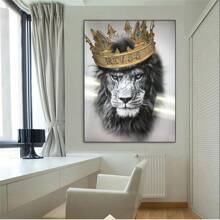 1 Pieza León con - Decoración de Dormitorio Pintura Abstracta de Animales en Lienzo - Póster e Impresión de Arte de Pared sin Marco - transparente - Ver 3