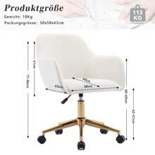 LITZEE New Height Adjustable Velvet Office Swivel Chair For Indoor Desk With Gold Legs, Ivory Color