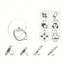 2pcs/5pcs Acrylic Phone Ring Holder Stand, Waterproof 360° Rotatable Stand With Vertical Flip, For Smartphones Compatible With IPhone, Android Phone, Gift For Birthday, Family, Friends Finger Ring Holder, Phone Grip, Phone Accessories - Clear - View 3