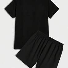 Men's T-Shirt Kit + Shorts TecTel Sports Gym Mizun Training 100% Cotton Round Neck Shirt Fresh Mesh Quick Dry Shorts Rubberized Print Immediate Shipping Full - màu đen - Xem 2