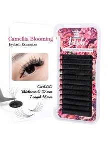 12盒 MASSCAKU 0.05mm 0.07mm 厚度半永久单根蚕丝睫毛嫁接，DD 卷度，8-12mm 混合长度，山茶花图案，自然轻盈，自动扇形睫毛托盘，适用于美睫沙龙、睫毛簇、单根睫毛、假睫毛等。 - DD - 查看 8