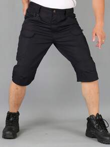 Men's Tactical Cargo Shorts - Summer Quick Dry Workout Shorts With Multi-Pockets, 100% Polyester, Non-Stretch Fabric - 黑色 - 查看 2