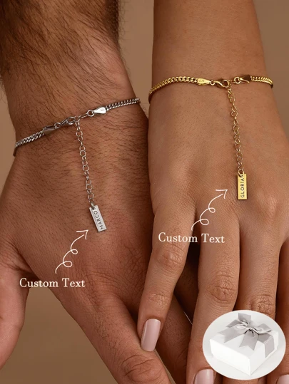 14K Gold Couple Bracelet, Chain Bracelet, Couple Bracelet, Best Gift For Her, Gift For Him, Couple Bangle, Couple Gift, Customized Couple Gift, Personalized Name Bracelet, Pendant Couple Bracelet, Gift Bracelet Pendant For Mom, Mom Gift, Memorial Gift, Personalized Gift, Mother's Day Gift, Valentine's Day Gift, Anniversary Gift, Mother's Day Gift, Family Gift, Friend Gift, Birthday Gift,Jewellery For Ladies