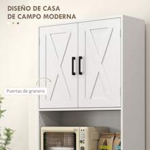 HOMCOM Alacena de Cocina Rústico Armario de Cocina Mueble Auxiliar de Cocina con 3 Puertas Compartimentos Abiertos 2 Cajones Orificio pasa Cables y Estantes Ajustables 70x40x180 cm Blanco - Blanco - Ver 3