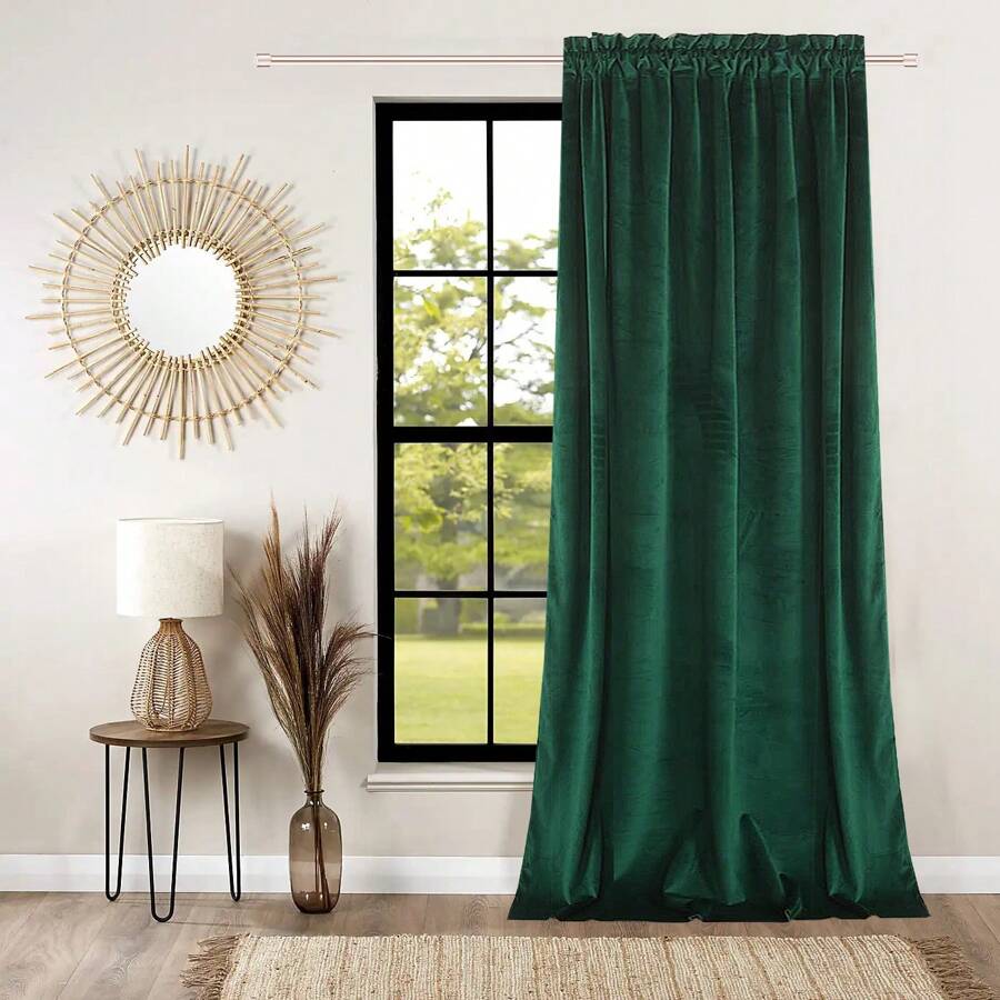 Velvet curtains on a tape, blackout 1pc, smooth velvet and soft material ideal window decoration for the bedroom, dining room, kitchen, living room, office, hotels, modern interior design, emmalist g style, office, style, manal minile 死絲, minip interior! - 軍綠色 - 查看 1