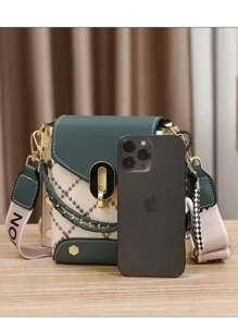 Women's Shoulder Bag For Cell Phone Boho Bear Plaid Metal Decoration