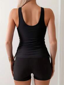 Tropical Print Side Drawstring Belly Covering Tankini Set, For Summer Beach Vacation - Multicolor - View 4