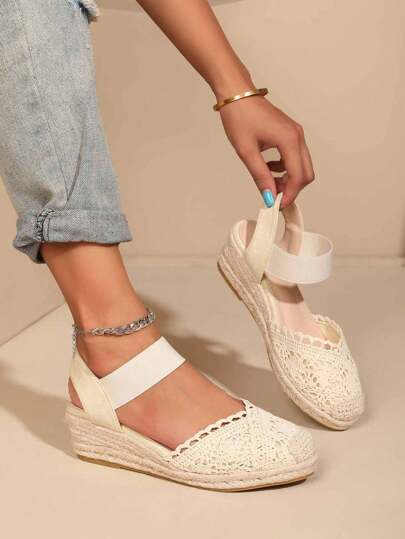 Stylish Linen Rope Wedge Heel Women Shoes, Breathable, Lightweight And Casual