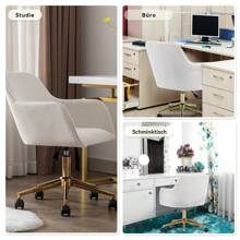 LITZEE New Height Adjustable Velvet Office Swivel Chair For Indoor Desk With Gold Legs, Ivory Color