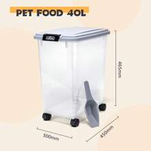 Nobleza - 20L/30L/40L Contenitore per Animali da, Animali Domestici Scatola di Alimenti con Ruote Contenitore, Coperchio Ribaltabile, Ermetico, Trasparente, Ruote e Pala, per Cibo per Cani e Gatti, Grigio