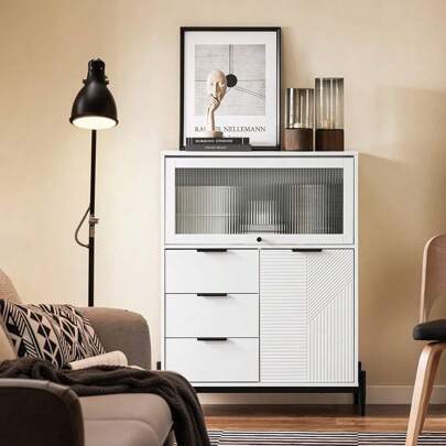 SoBuy Comoda bucatarie comoda hol bufet comoda bucatarie alb WH cca 86x108x40cm FSB94-W