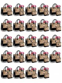 Túi tote họa tiết hoa Begonia hồng, chữ cái đen từ A đến Z, có quai đeo vai và túi đựng mỹ phẩm, túi quà tặng cá nhân hóa có ngăn bên hông, túi đi biển kèm khăn quàng cổ, túi đựng đồ du lịch đơn giản, túi đựng mỹ phẩm du lịch. - Màu Khaki - Xem 2