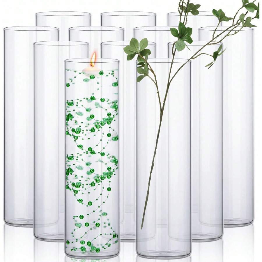 12-Pack 14-Inch Clear Glass Cylinder Vases - Elegant Home & Wedding Decor - 1 - View 1
