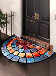 1Pc Semicircle Welcome Doormat, Creative Colorful Geometric Stone Flower Pattern Door Mat, Perfect For Outdoor, Camping, Living Room, Kitchen, Bathroom, Bedroom, Balcony Decor