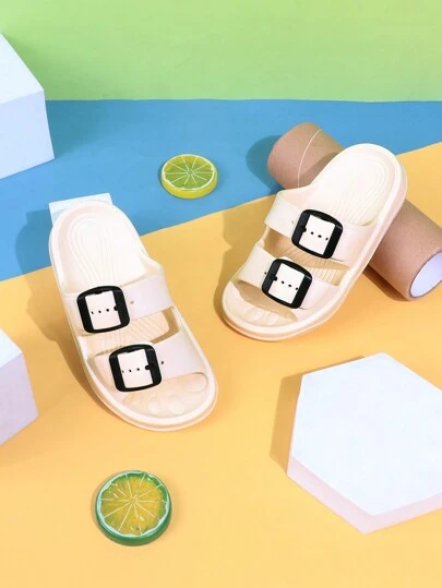 1 双夏季时尚百搭女童和儿童室内/户外沙滩拖鞋，适合男孩和女孩