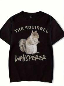 Comfortable Round Neck Squirrel Secret Text Printed - Casual Short Sleeve Men'S-Shirt - Spring Summer Fashion Tops Daily WearSuitable Both Men And Wo - Black - View 1