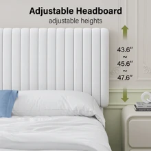 Queen Bed Frame, Upholstered Bed Frame With Headboard And Footboard, Vertical Channel Tufted Headboard, White/ Black/ Pink/ Green/ Blue, Twin/ Full/ Queen/ King - trắng - Xem 3
