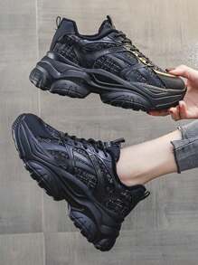 Zapatillas de cuña para mujer , Zapatillas de tenis casuales deportivas versátiles , Zapatillas de deporte para mujer , Zapatillas deportivas PU , Zapatillas para correr con suela gruesa que mejoran la altura , Zapatillas de plataforma cómodas y elegantes - Negro - Ver 2